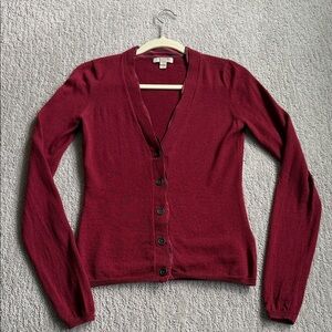 Women's Sweater Cardigan - Burgundy Burberry Brit - Marino Wool
